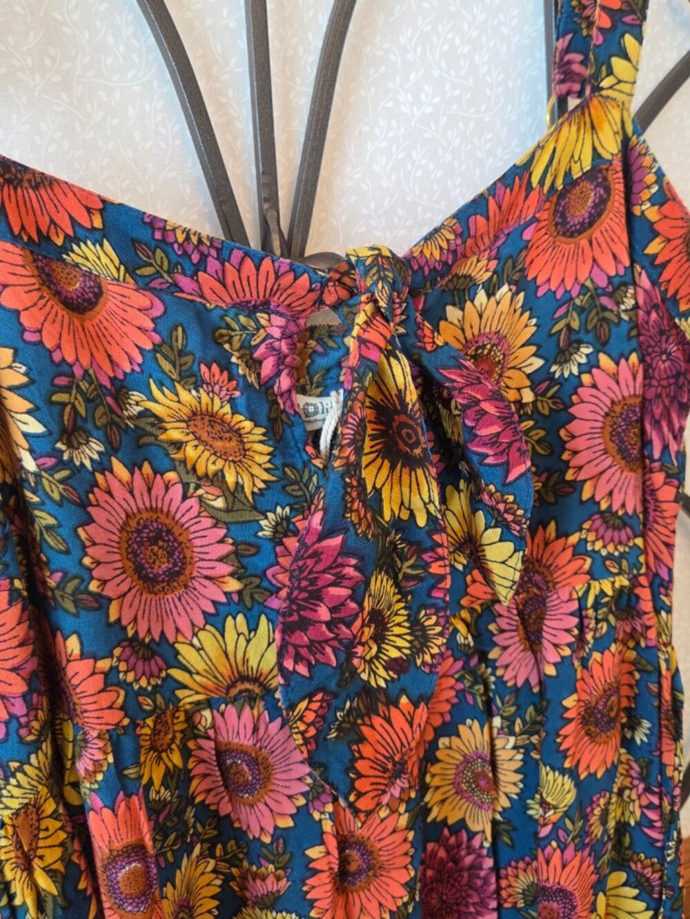 Natural Life Patti Tie Front Dress Size S Maxi Sunflower Floral Slits Boho NEW - Picture 4 of 12